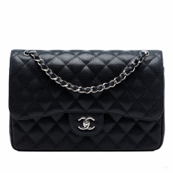Chanel Classic Double Flap Jumbo Matelassè Caviar Leather Flap Handbag Black