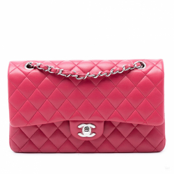 Chanel Classic Double Flap Medium Lambskin Leather Matelassè Shoulder Bag Pink