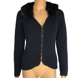 Gucci Gilet en laine noir et col en fourrure