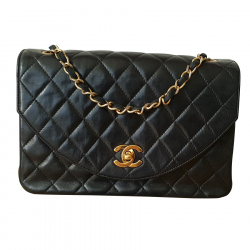 Chanel Vintage Chanel 1980's  Black Lambskin Leather 2.55 Classic Flap shoulder Bag.