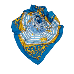 Hermès A Hermes Blue with Multi Silk Fabric Dies et Hore Scarf FRANCE