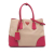 Prada B Prada Brown Beige with Pink Canvas Fabric Large Saffiano Trimmed Canapa Double Satchel Italy