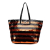 Prada B Prada Orange with Black Satin Fabric Sequin Stripes Tote Italy