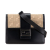 Fendi B Fendi Black with Brown Beige Calf Leather skin and Canvas FF 1974 Flat Baguette Crossbody Italy