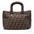 Fendi B Fendi Brown Canvas Fabric Small Zucca Twins Tote Italy