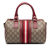 Gucci B Gucci Brown Beige with Red Coated Canvas Fabric Small GG Supreme Web Joy Boston Bag Italy