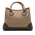 Gucci B Gucci Brown Beige Canvas Fabric Medium GG Bamboo Diana Tote Italy
