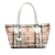 Burberry B Burberry Brown Beige with White Coated Canvas Fabric House Check Hearts Gracie Tote Italy