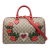 Gucci B Gucci Brown Beige Coated Canvas Fabric Medium GG Supreme Embroidered Satchel Italy