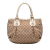 Gucci B Gucci Brown Beige with White Canvas Fabric GG Scarlett Tote Italy