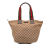 Gucci B Gucci Brown Beige Canvas Fabric GG Web Tote Italy