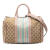 Gucci B Gucci Brown Beige Canvas Fabric Medium GG Web Joy Boston Bag Italy