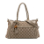 Gucci B Gucci Brown Beige with Gold Light Gold Canvas Fabric GG Bella Satchel Italy