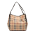 Burberry B Burberry Brown Beige Coated Canvas Fabric Small Haymarket Check Canterbury Tote Italy
