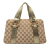 Gucci B Gucci Brown Beige Canvas Fabric GG Metal Bamboo Handbag Italy