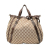 Gucci B Gucci Brown Beige Canvas Fabric GG Abbey D Ring Convertible Satchel Italy