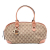 Gucci B Gucci Brown Beige Canvas Fabric GG Heart Bit Satchel Italy