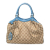 Gucci B Gucci Brown Beige with Blue Light Blue Canvas Fabric Medium GG Sukey Tote Italy