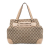 Gucci B Gucci Brown Beige Canvas Fabric Medium GG Web Dressage Tote Italy