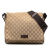 Gucci B Gucci Brown Beige Canvas Fabric GG Messenger Bag Italy