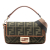 Fendi B Fendi Brown Khaki Canvas Fabric Zucca Embroidered Baguette Satchel Italy