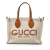 Gucci AB Gucci Brown Beige Canvas Fabric Medium Logo Tote Italy