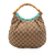 Gucci B Gucci Brown Beige Canvas Fabric Studded GG Bamboo Hobo Italy