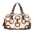 Gucci B Gucci White with Brown Dark Brown Canvas Fabric Printed Bamboo Horsebit Handbag Italy