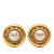 Chanel AB Chanel Gold with White Pearl Gold Plated Metal Faux Pearl Logo Round Clip on Earrings France