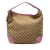 Gucci B Gucci Brown Beige Canvas Fabric GG Heart Bit Shoulder Bag Italy