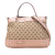 Gucci B Gucci Brown Beige Canvas Fabric GG Mayfair Satchel Italy