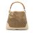 Gucci B Gucci Brown Beige with White Canvas Fabric GG Bamboo Diana Satchel Italy
