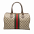 Gucci B Gucci Brown Coated Canvas Fabric GG Supreme Web Boston Bag Italy