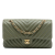 Chanel Green Olive Green Lambskin Leather Leather Medium Classic Chevron Lambskin Double Flap France