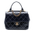 Chanel AB Chanel Blue Navy Calf Leather Medium Quilted Glazed skin Gold Bar Top Handle Flap Italy