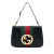 Gucci B Gucci Black Calf Leather Blondie Web Shoulder Bag Italy