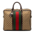 Gucci B Gucci Brown Beige Canvas Fabric GG Web Briefcase Italy