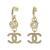 Chanel AB Chanel Gold Gold Plated Metal CC Crystal Drop Hoop Push Back Earrings Italy