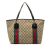 Gucci B Gucci Brown Beige Canvas Fabric GG Web Jolie Tote Italy