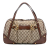 Gucci B Gucci Brown Beige Canvas Fabric GG Jockey Boston Bag Italy