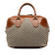 Gucci B Gucci Gray with Brown Canvas Fabric Diamante Travel Bag Italy