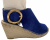 Celine satin rond or bleu royal cuir daim sandale compensée