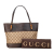 Gucci B Gucci Brown Beige Canvas Fabric GG Laidback Crafty Tote Italy