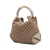 Gucci B Gucci Brown Beige with White Canvas Fabric Medium GG Bamboo Indy Hobo Italy