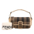 Fendi AB Fendi Brown Canvas Fabric Pequin Gingham And Raffia Baguette Satchel Italy
