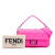 Fendi B Fendi Pink Chemical Fiber Fabric Medium Embossed Lycra Baguette Satchel Italy