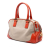 Prada B Prada Brown Beige with Orange Canvas Fabric Cinghial Trimmed Canapa Satchel Italy