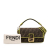 Fendi B Fendi Brown with Yellow Canvas Fabric Zucca Embroidered Baguette Satchel Italy
