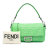 Fendi B Fendi Green Light Green Calf Leather Zucca Embossed Stitched Baguette Satchel Italy