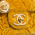 Chanel B Chanel Yellow Mustard Velvet Fabric Mini Square Camellia Embossed Flap Italy